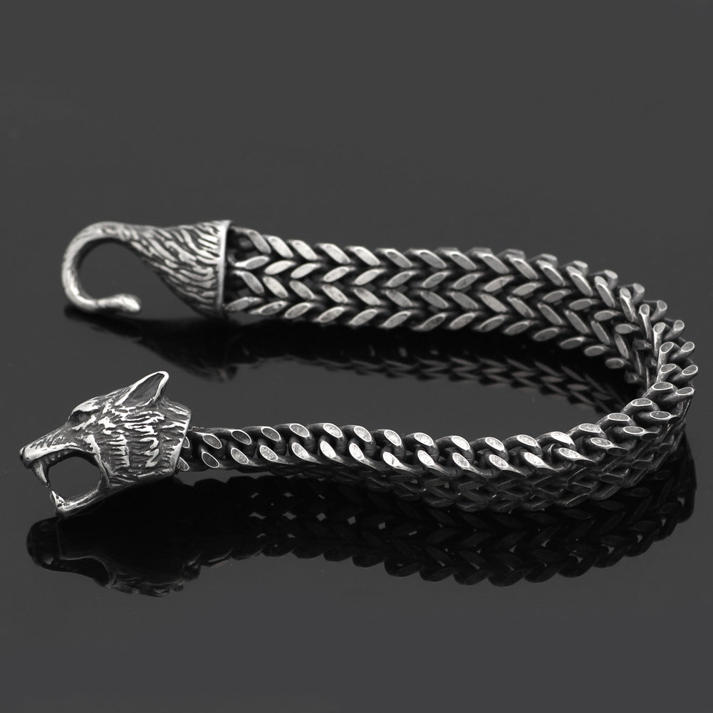 Armband Herren Edelstahl Vintage Schwarz Wolfskopf Kubanische Kette Handgelenk Armreif Männlicher Modeschmuck Großhandel Zubehör Geschenke