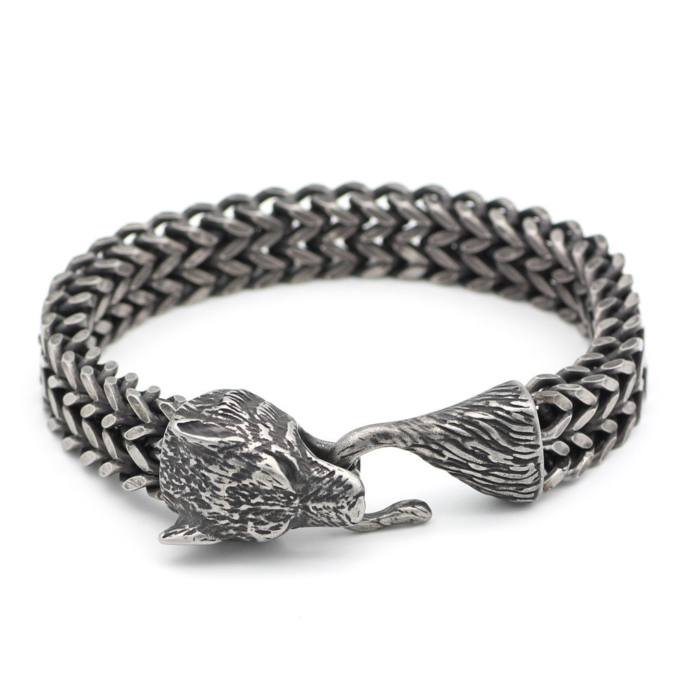 Armband Herren Edelstahl Vintage Schwarz Wolfskopf Kubanische Kette Handgelenk Armreif Männlicher Modeschmuck Großhandel Zubehör Geschenke