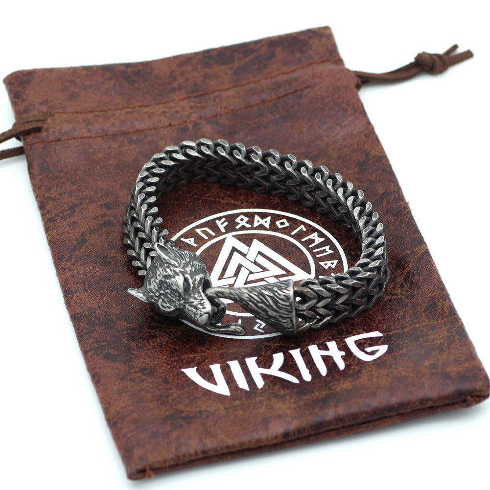 Armband Herren Edelstahl Vintage Schwarz Wolfskopf Kubanische Kette Handgelenk Armreif Männlicher Modeschmuck Großhandel Zubehör Geschenke