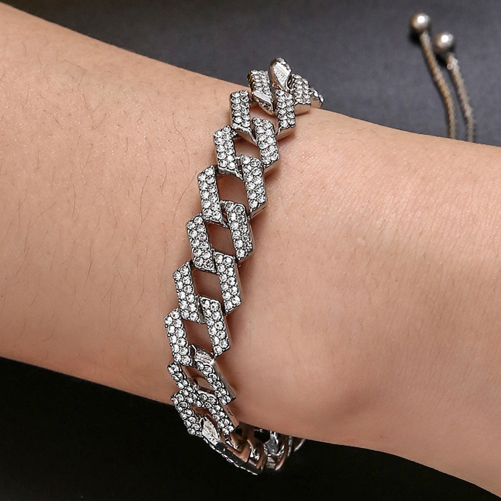 Pulseras gruesas unisex de Hip Hop, a la moda, exquisitas pulseras Figaro de cristal para mujer en 3 colores, pulsera de hombre con cordón fácil de usar
