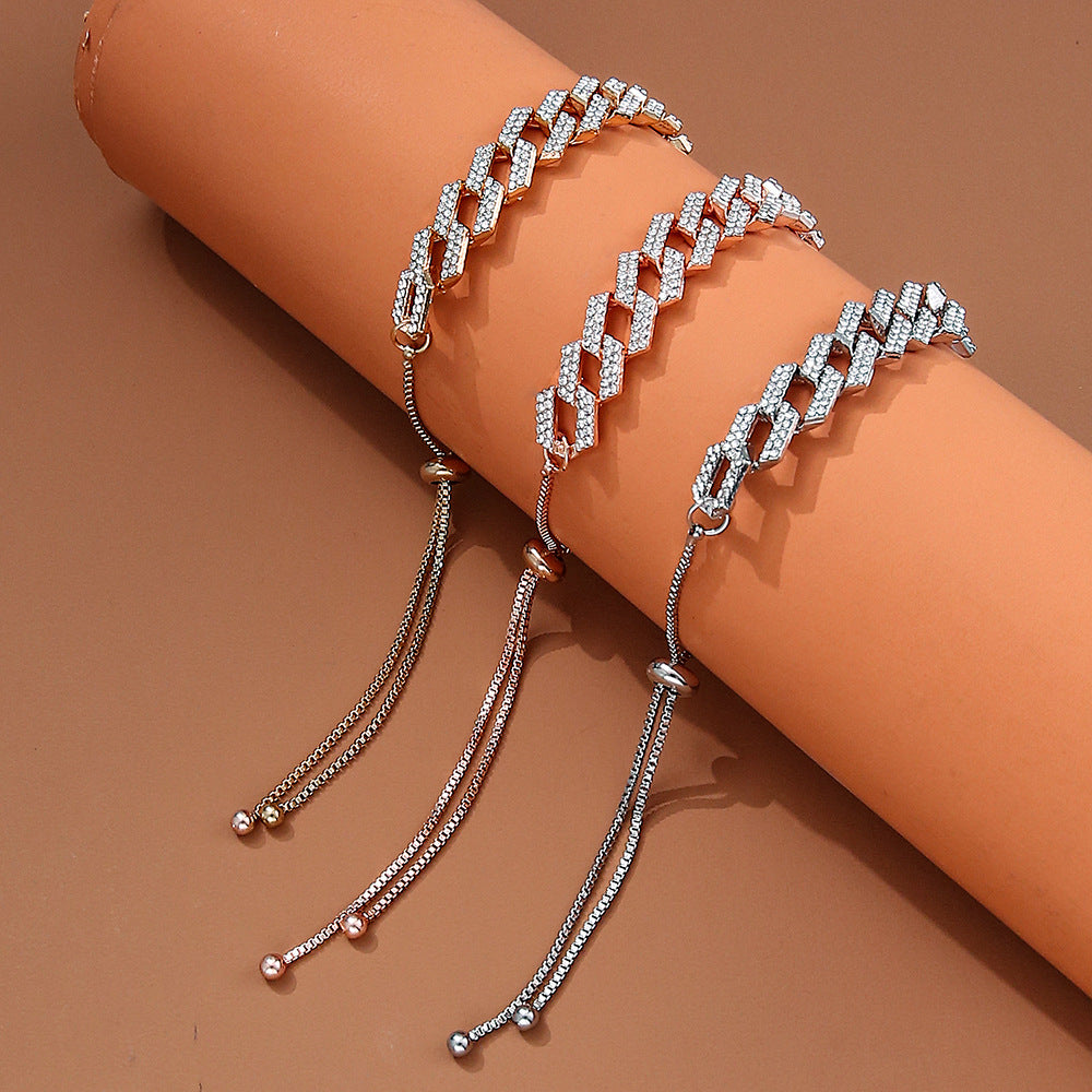 Pulseras gruesas unisex de Hip Hop, a la moda, exquisitas pulseras Figaro de cristal para mujer en 3 colores, pulsera de hombre con cordón fácil de usar