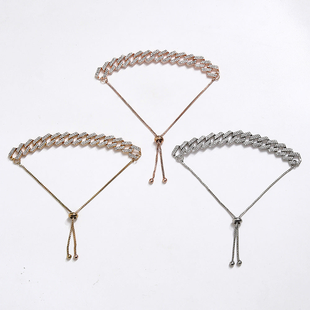 Pulseras gruesas unisex de Hip Hop, a la moda, exquisitas pulseras Figaro de cristal para mujer en 3 colores, pulsera de hombre con cordón fácil de usar