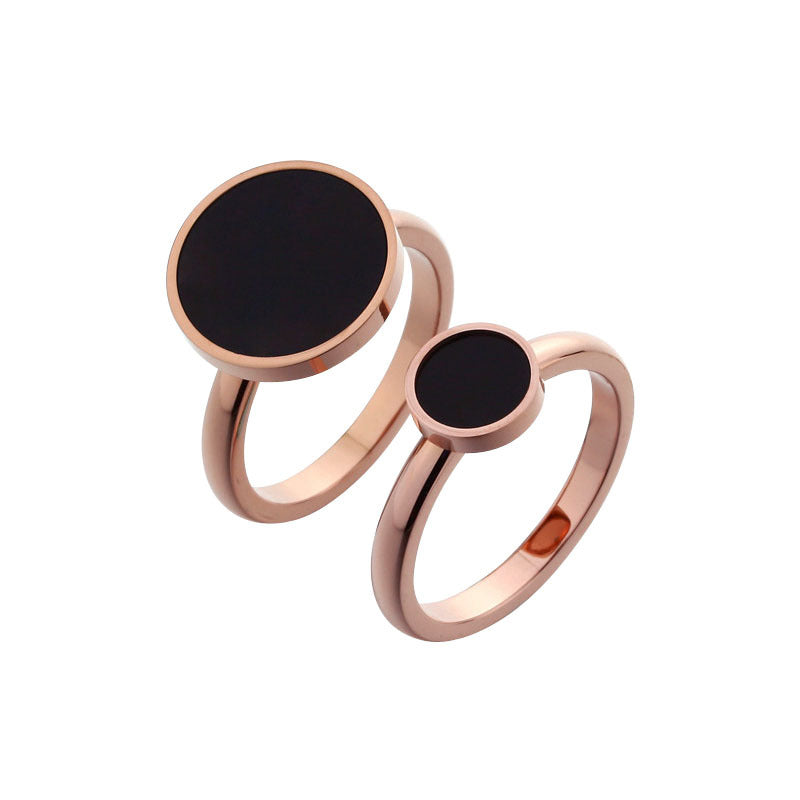 Schwarzer runder Zeigefingerring Damen Trendy Titanstahl Vergoldet Roségold Armband