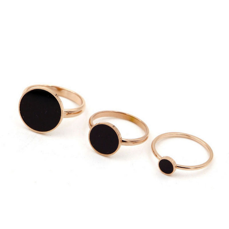 Schwarzer runder Zeigefingerring Damen Trendy Titanstahl Vergoldet Roségold Armband