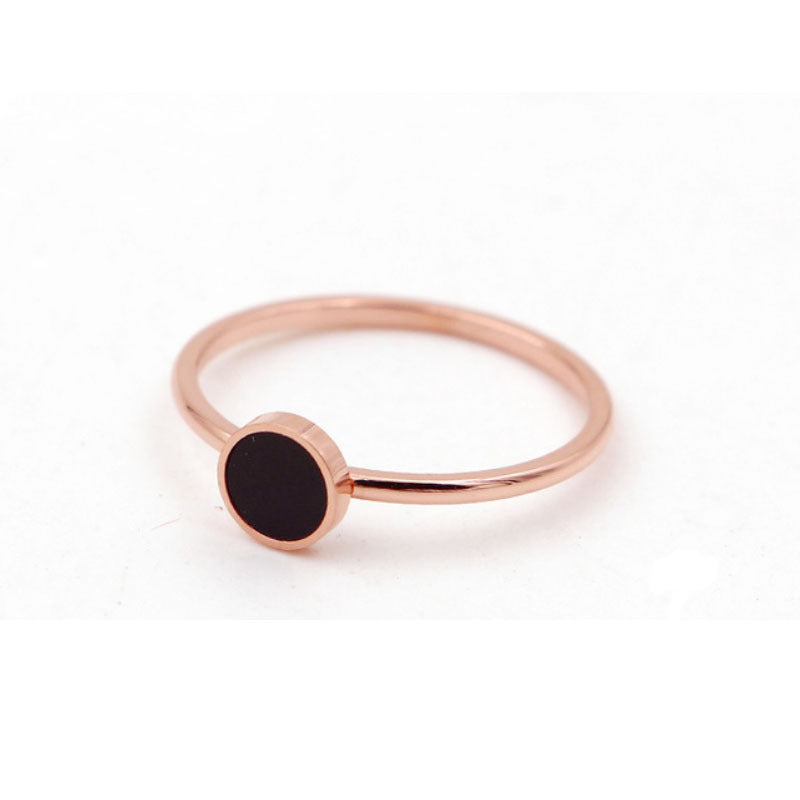 Schwarzer runder Zeigefingerring Damen Trendy Titanstahl Vergoldet Roségold Armband