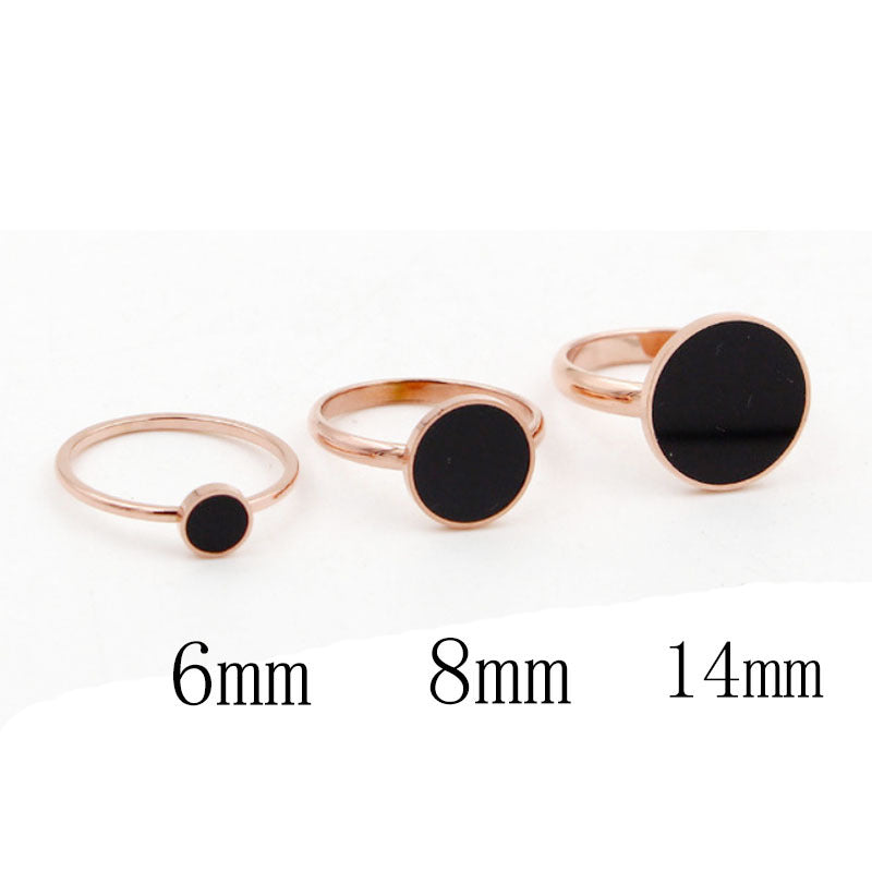 Schwarzer runder Zeigefingerring Damen Trendy Titanstahl Vergoldet Roségold Armband