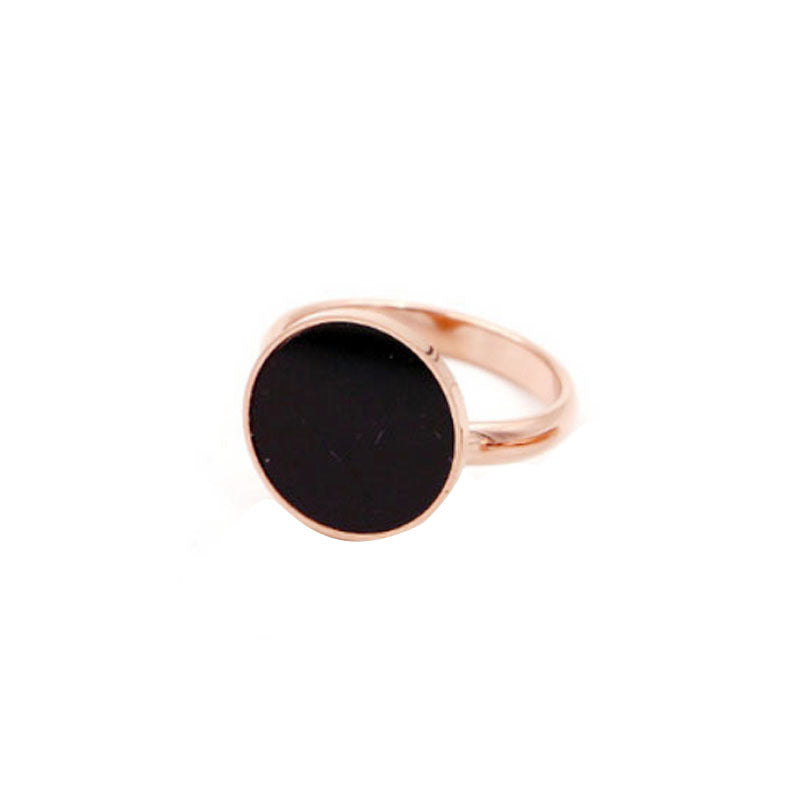 Schwarzer runder Zeigefingerring Damen Trendy Titanstahl Vergoldet Roségold Armband