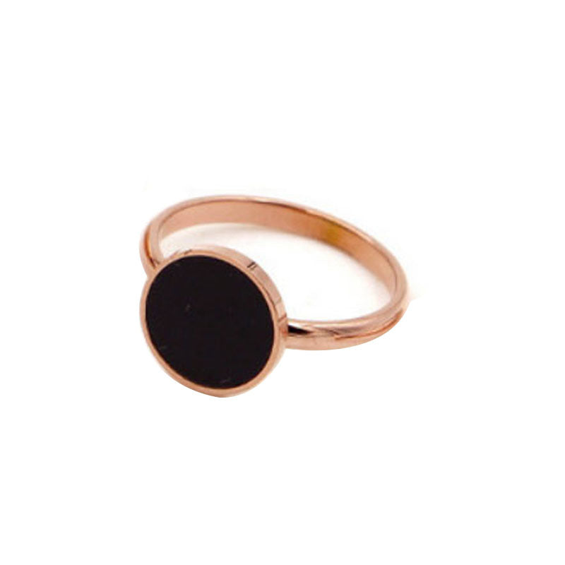 Schwarzer runder Zeigefingerring Damen Trendy Titanstahl Vergoldet Roségold Armband