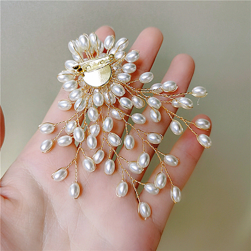 Broche Europeo Y Americano Elegante Flores Ramas Perlas Feminidad Chaqueta Traje Corsage