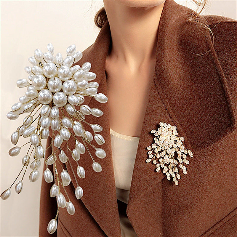 Broche Europeo Y Americano Elegante Flores Ramas Perlas Feminidad Chaqueta Traje Corsage