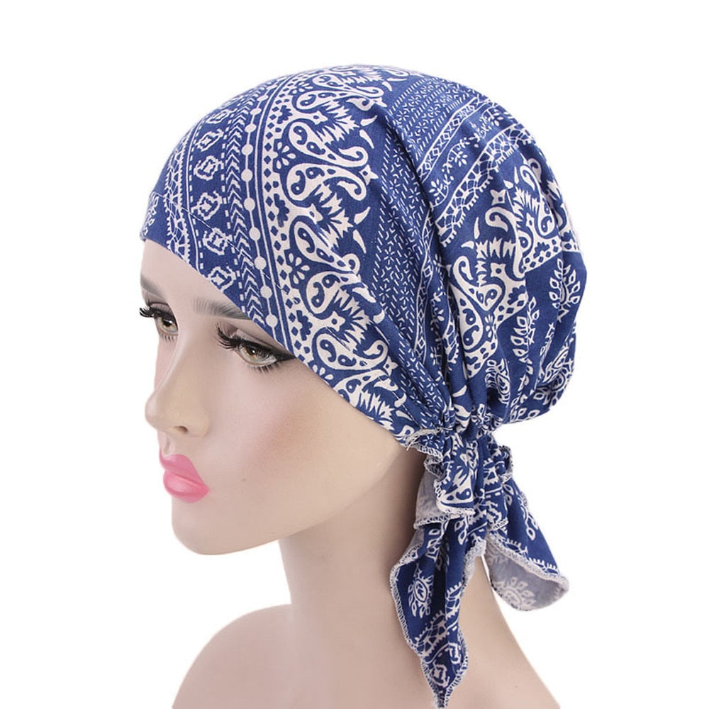 Stretch cotton print turban hat