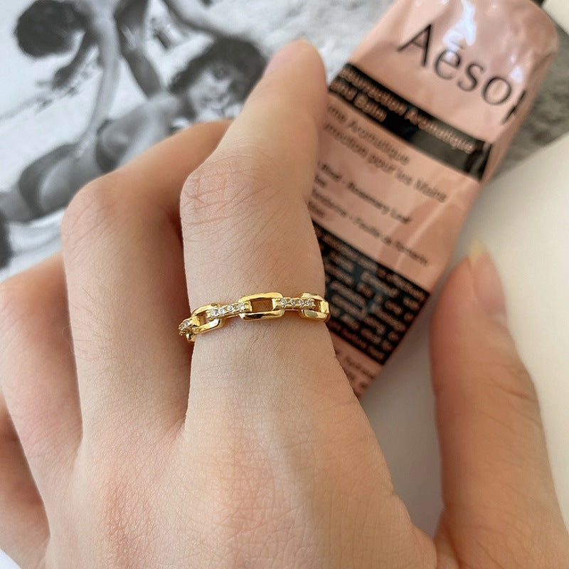 Anillo de plata de ley S925, hueco, con diseño de flor, moderno, sencillo y ajustable con diamante