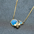 Luxury Female Blue Opal Pendant Necklace Charm Gold Silver