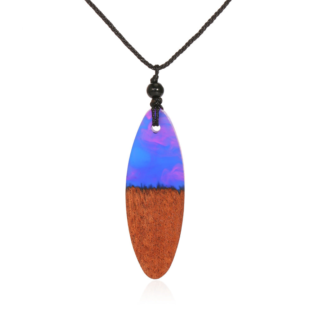 European And American Fashion Creative New Resin And Wood Female Original Pendant Time Solid Wood Necklace Sweater Chain