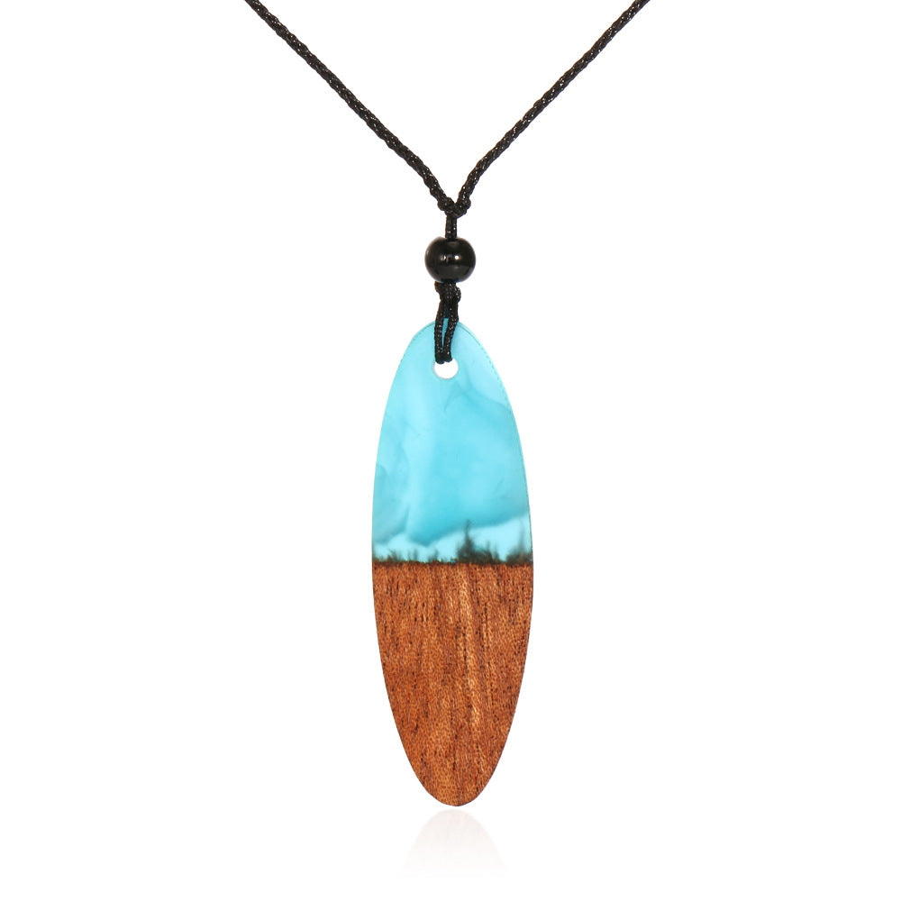 European And American Fashion Creative New Resin And Wood Female Original Pendant Time Solid Wood Necklace Sweater Chain