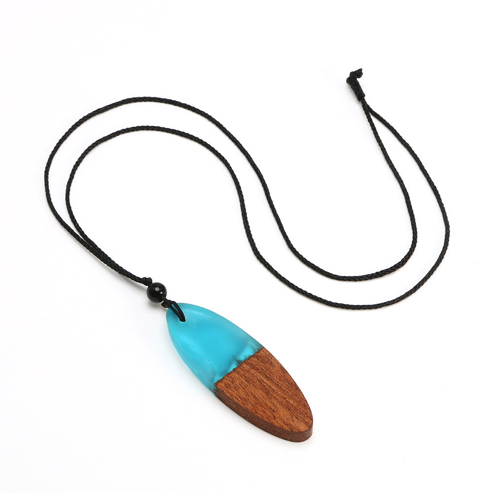 European And American Fashion Creative New Resin And Wood Female Original Pendant Time Solid Wood Necklace Sweater Chain