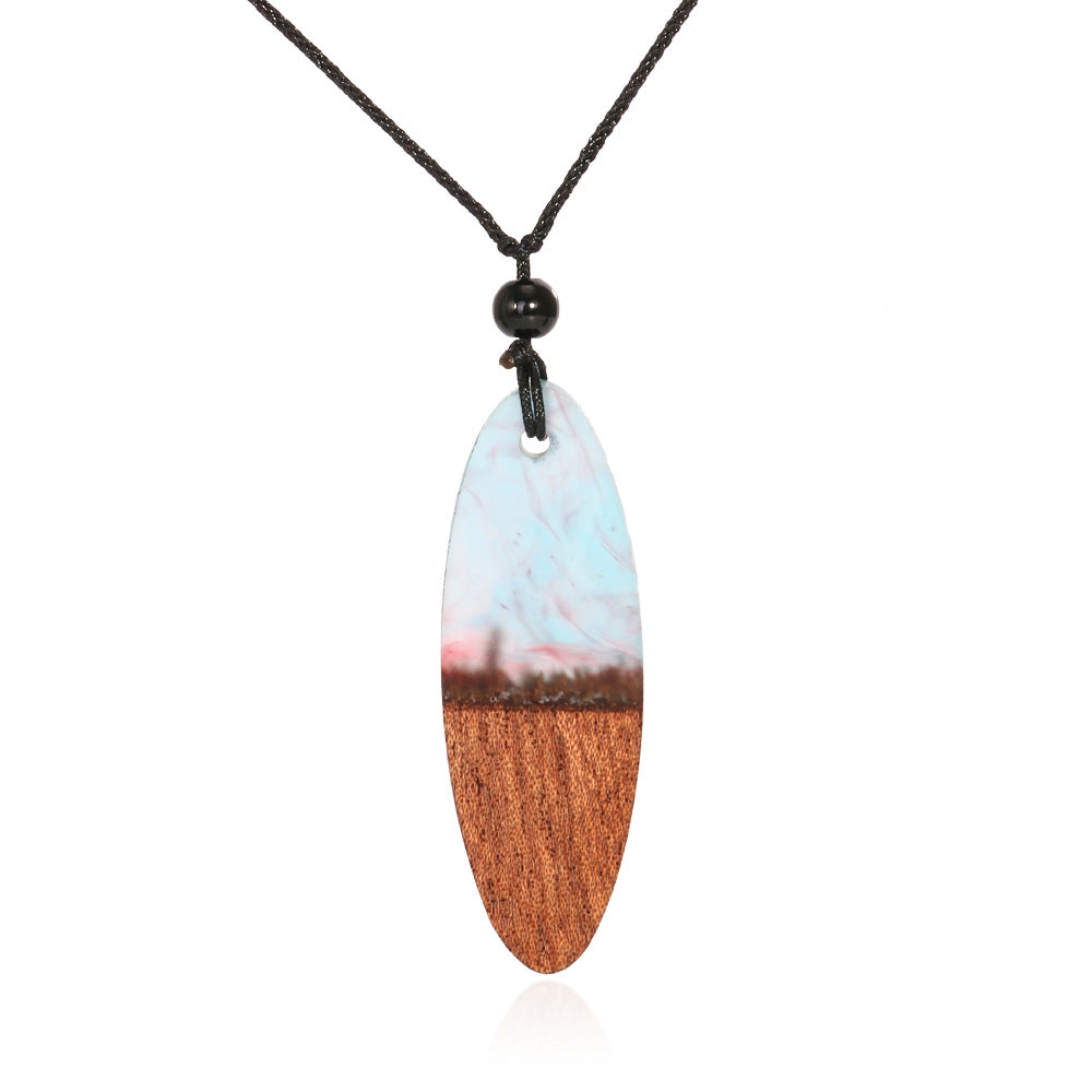 European And American Fashion Creative New Resin And Wood Female Original Pendant Time Solid Wood Necklace Sweater Chain