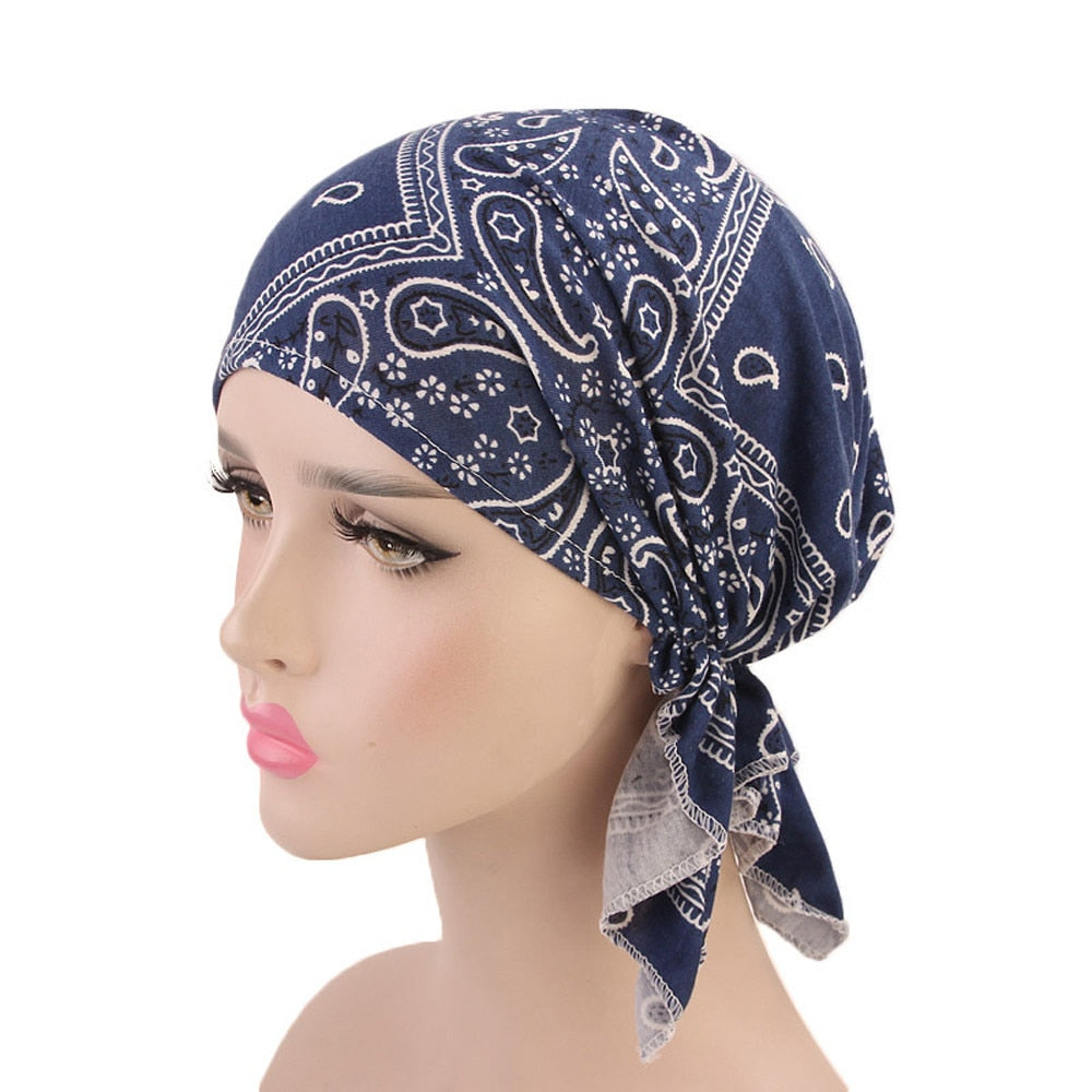 Stretch cotton print turban hat