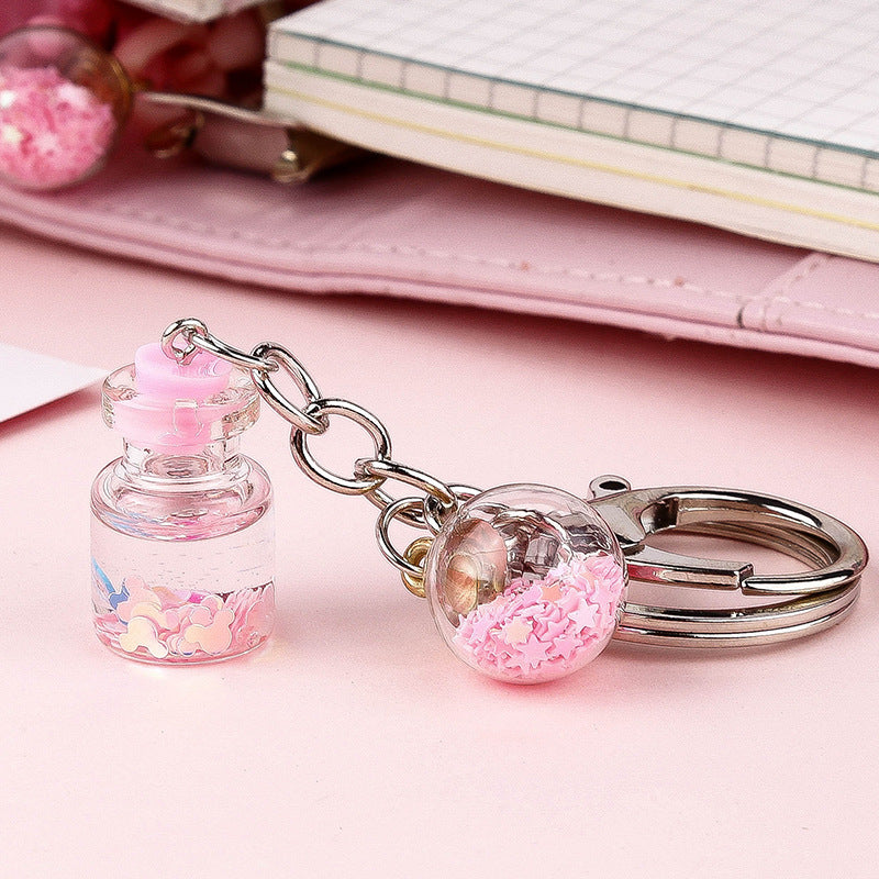 Colgante de Llavero de Botella de Quicksand con Flor Lindo para Estudiante Femenina