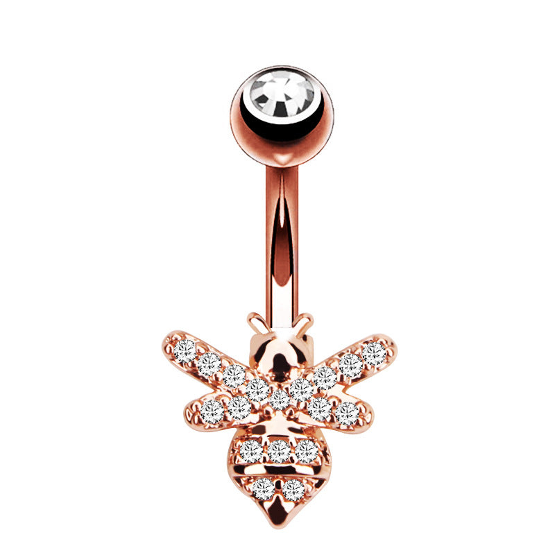 Moda CZ Zircon Pequeña Abeja Anillos para el Ombligo Acero Quirúrgico Sexy Mujeres Piercing Ombligo Anillos de Vientre Joyería de Perforación Corporal Animal