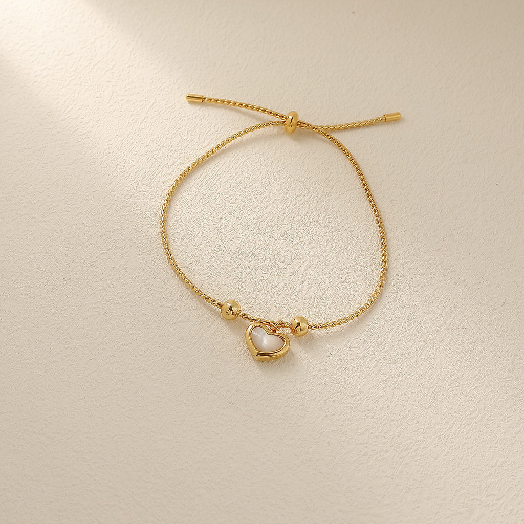 Pulsera de cuentas ajustables de corazón de melocotón con nácar blanco y fritilaria