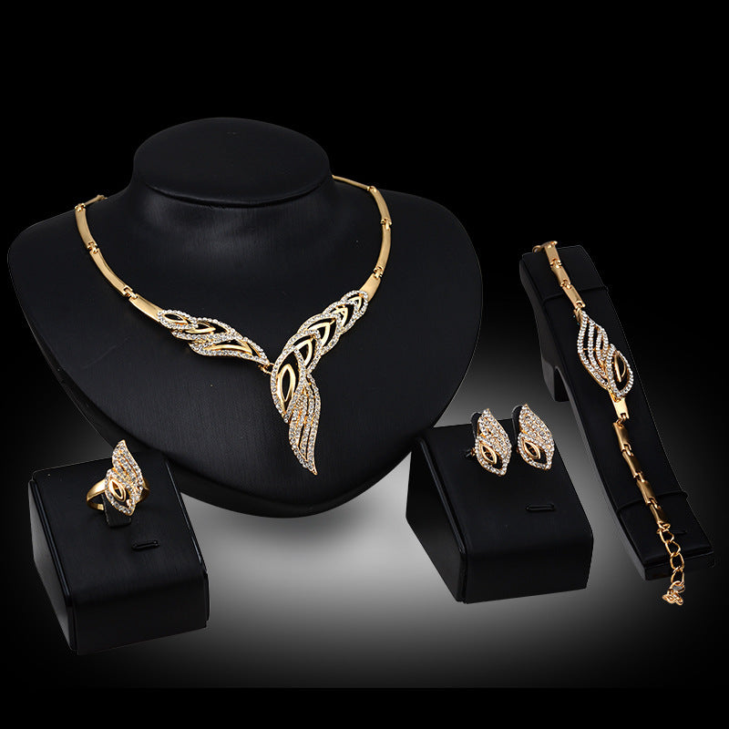Übertriebenes Brautgeschenk, Damen Modeschmuck Set, Halskette, Ohrringe, Ring, Armband, vierteiliges Set