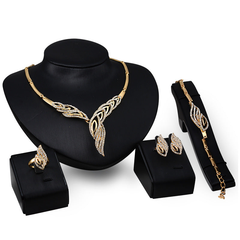 Übertriebenes Brautgeschenk, Damen Modeschmuck Set, Halskette, Ohrringe, Ring, Armband, vierteiliges Set
