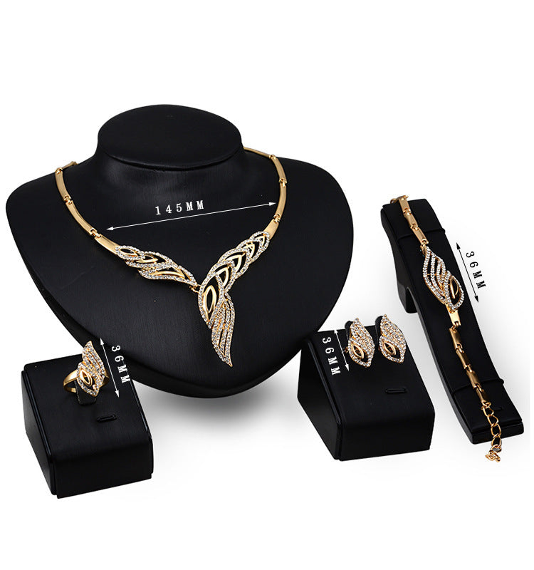 Übertriebenes Brautgeschenk, Damen Modeschmuck Set, Halskette, Ohrringe, Ring, Armband, vierteiliges Set