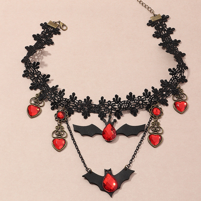Gothic Schmuck Rote Fledermaus Halloween Halskette Spitze Choker Halskette für Damen Nightmare Before Christmas Schwarze Layered Halskette