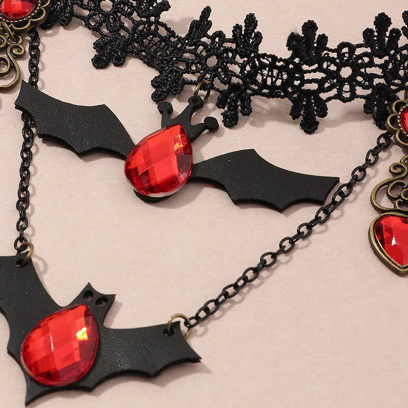 Gothic Schmuck Rote Fledermaus Halloween Halskette Spitze Choker Halskette für Damen Nightmare Before Christmas Schwarze Layered Halskette