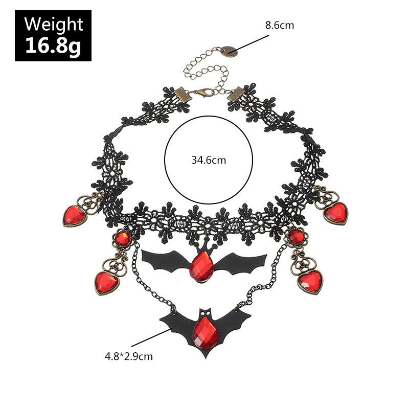 Gothic Schmuck Rote Fledermaus Halloween Halskette Spitze Choker Halskette für Damen Nightmare Before Christmas Schwarze Layered Halskette