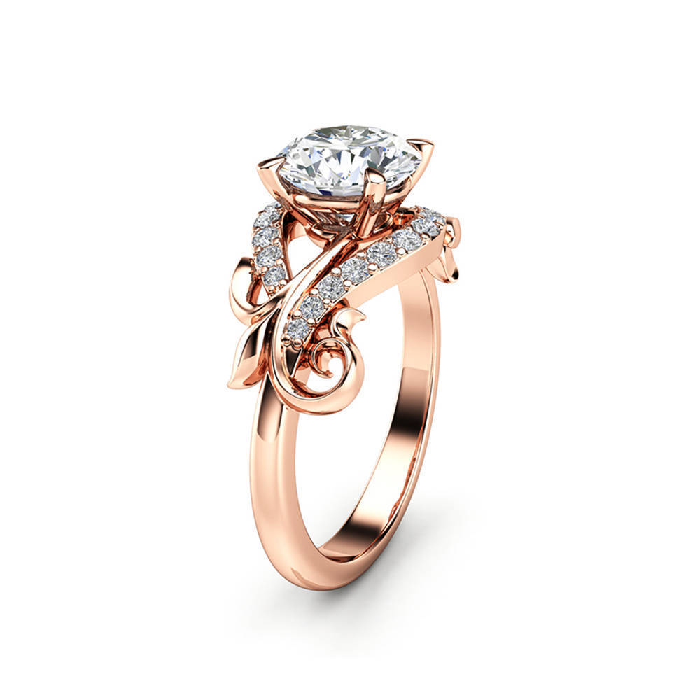 Wunderschöne Blumen-Design Brautschmuck Verlobungsringe für Damen Roségold Ehering