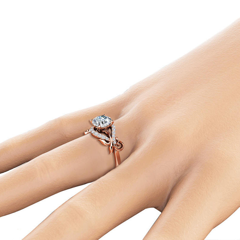 Wunderschöne Blumen-Design Brautschmuck Verlobungsringe für Damen Roségold Ehering