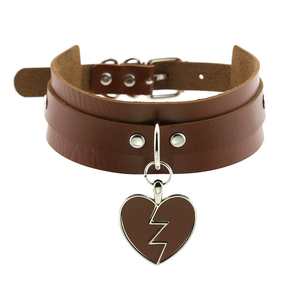 Heart Gothic PU Leather Buckle Necklace Spike Kawaii Harajaku