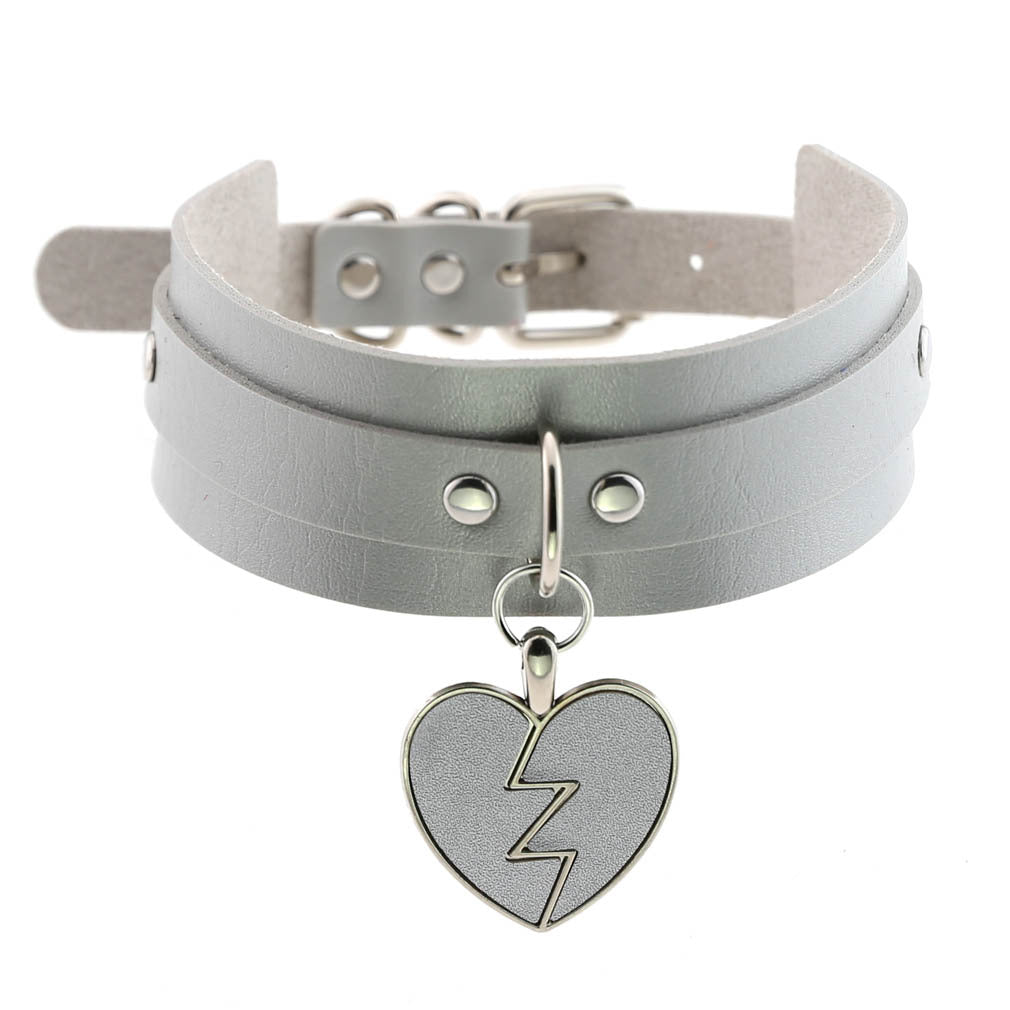 Heart Gothic PU Leather Buckle Necklace Spike Kawaii Harajaku
