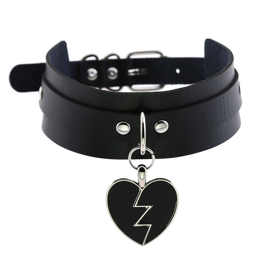 Heart Gothic PU Leather Buckle Necklace Spike Kawaii Harajaku