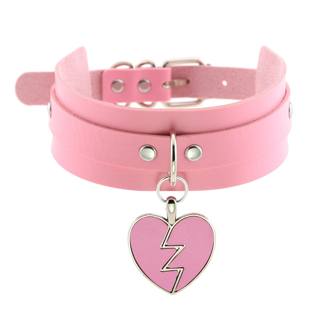 Heart Gothic PU Leather Buckle Necklace Spike Kawaii Harajaku