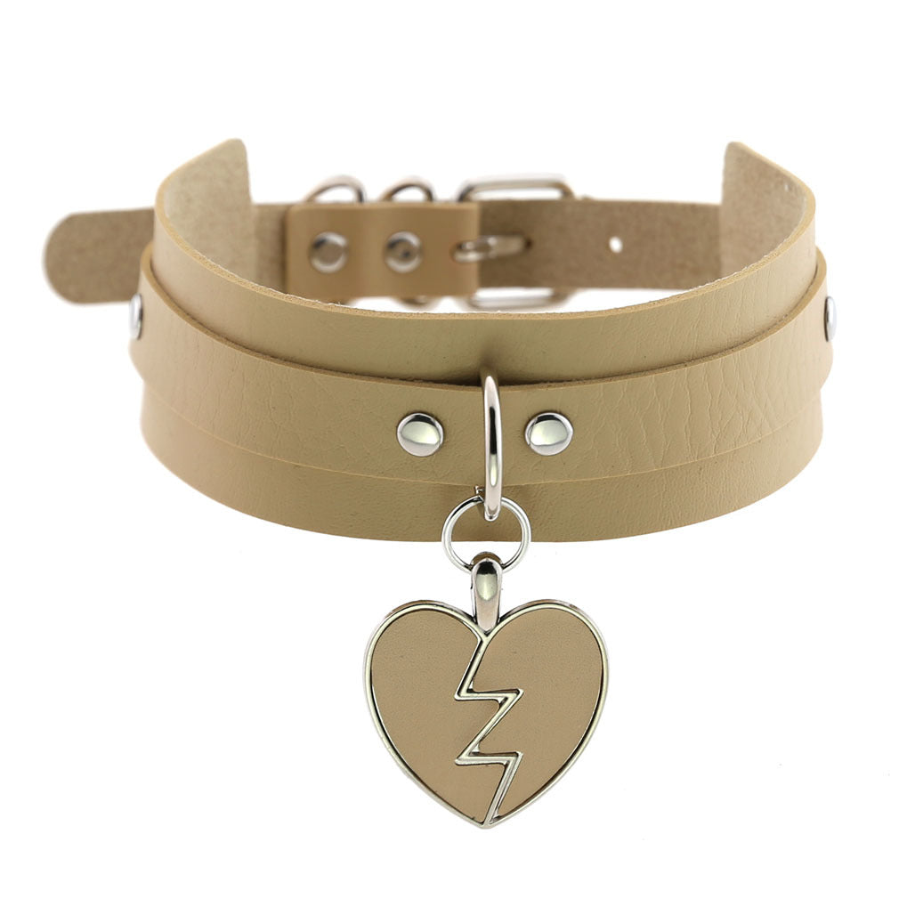 Heart Gothic PU Leather Buckle Necklace Spike Kawaii Harajaku