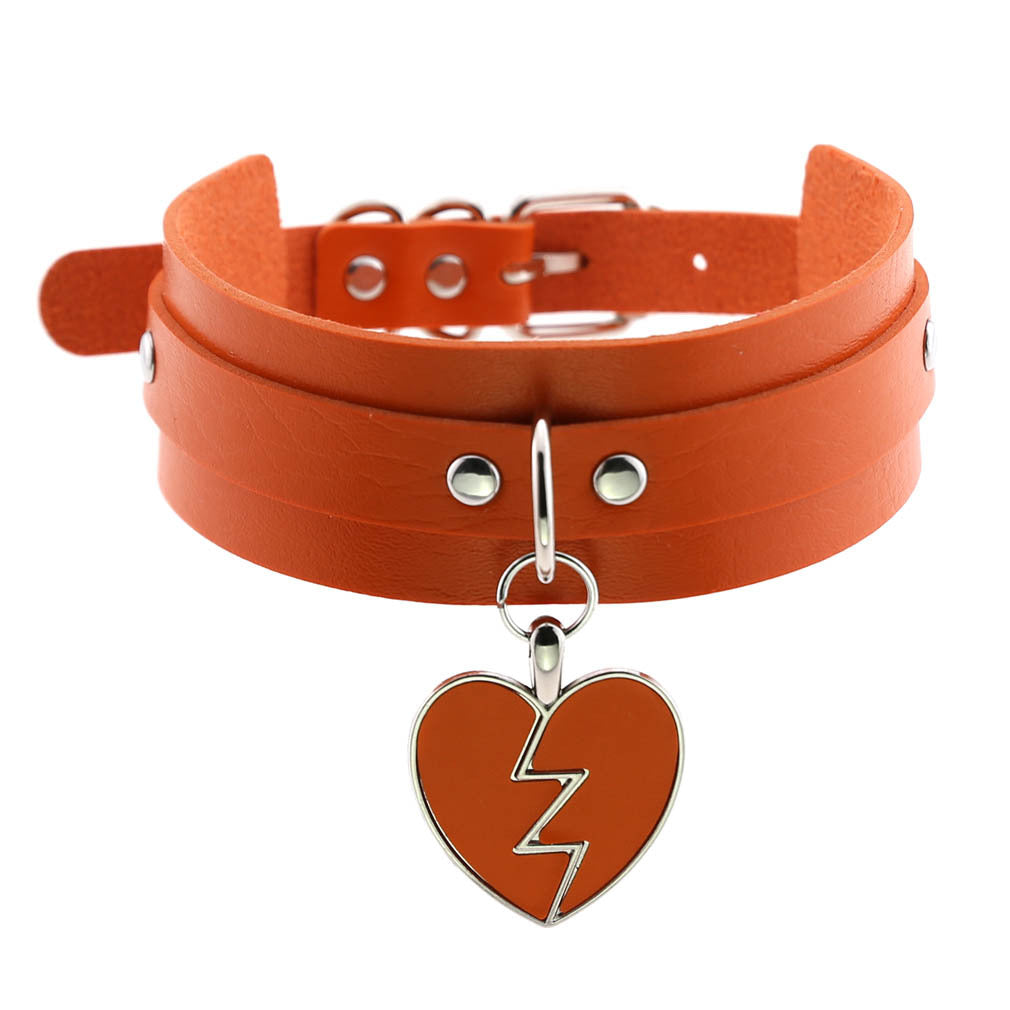 Heart Gothic PU Leather Buckle Necklace Spike Kawaii Harajaku