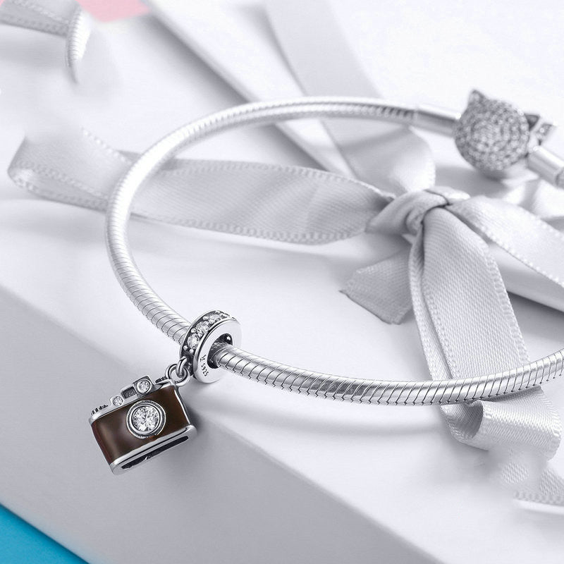 Sterling Silber Retro Digitalkamera Deko DIY Charm Armband Zubehör