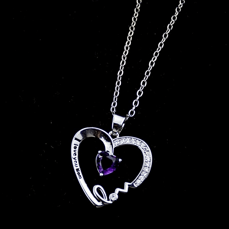 Pfirsichherz-Schriftzug-Anhänger „Ich liebe Dich Mama“ Muttertagsgeschenk Schlüsselbeinkette