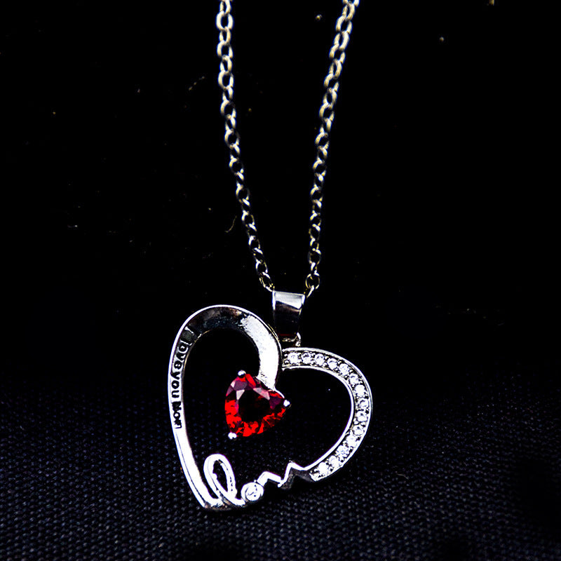 Pfirsichherz-Schriftzug-Anhänger „Ich liebe Dich Mama“ Muttertagsgeschenk Schlüsselbeinkette
