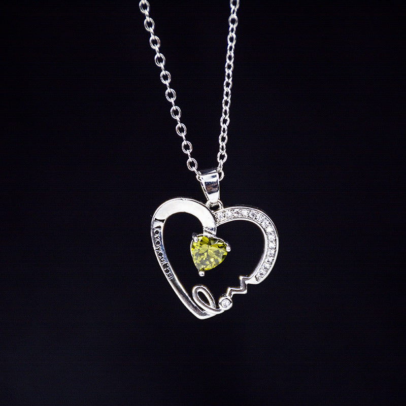 Pfirsichherz-Schriftzug-Anhänger „Ich liebe Dich Mama“ Muttertagsgeschenk Schlüsselbeinkette