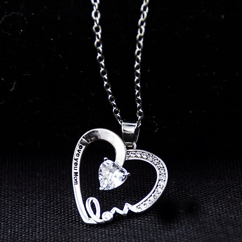Pfirsichherz-Schriftzug-Anhänger „Ich liebe Dich Mama“ Muttertagsgeschenk Schlüsselbeinkette