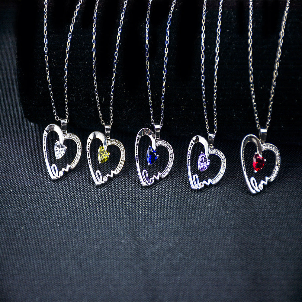 Pfirsichherz-Schriftzug-Anhänger „Ich liebe Dich Mama“ Muttertagsgeschenk Schlüsselbeinkette