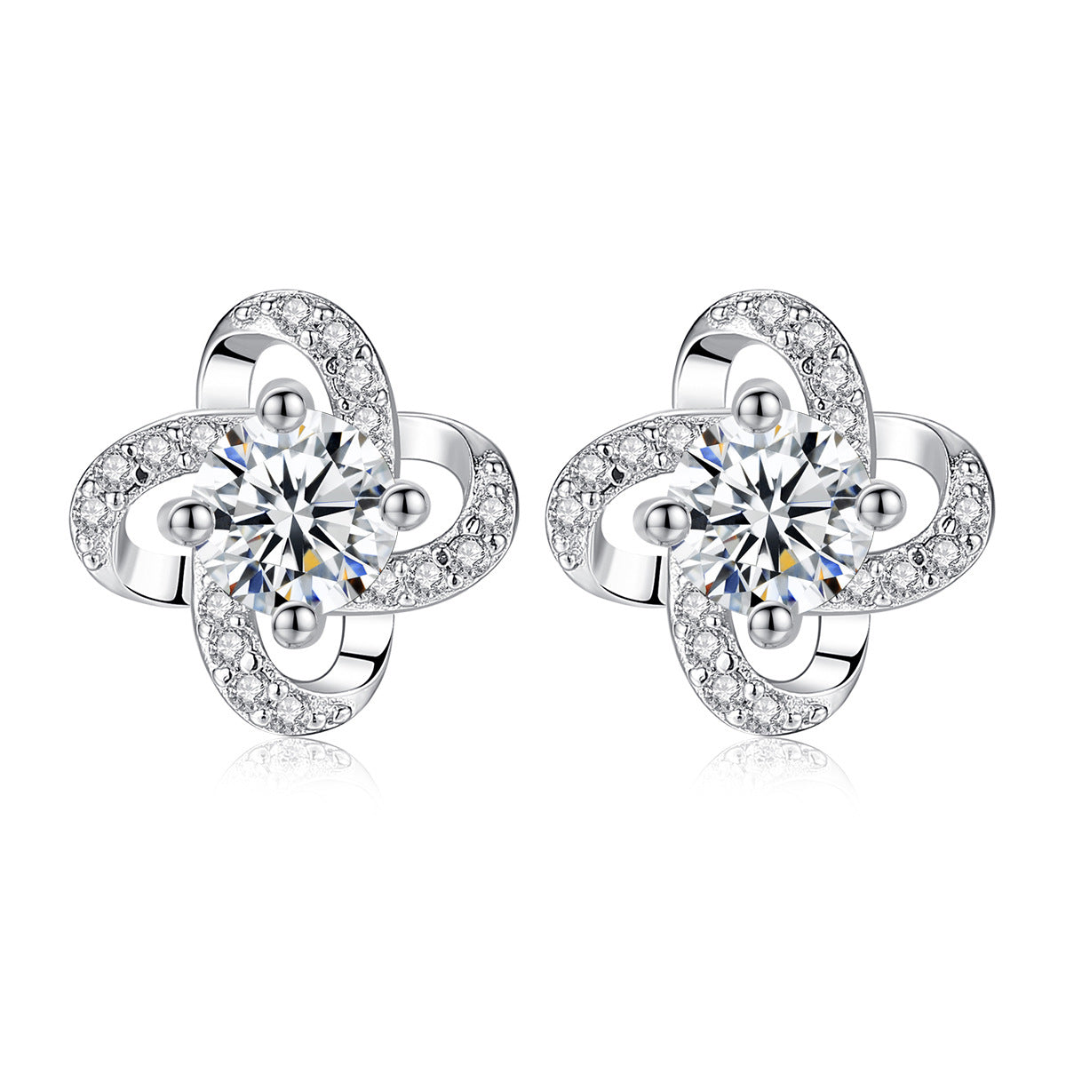 Pendientes de tuerca de plata esterlina 925 al por mayor, circonita 3A, Tmall, superventas, pendientes de moda con trébol de cuatro hojas