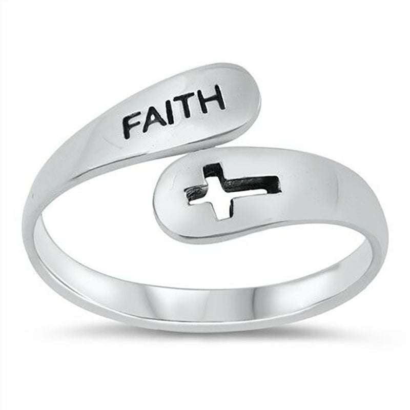 Anillo Ajustable Vintage Fe Letras Cruz Apertura Anillos Ajustables Para Mujeres Hombres Joyería Cristiana Regalo