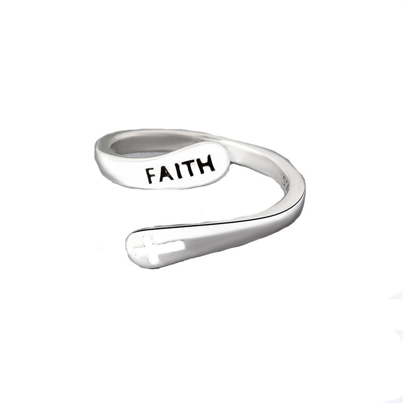 Anillo Ajustable Vintage Fe Letras Cruz Apertura Anillos Ajustables Para Mujeres Hombres Joyería Cristiana Regalo