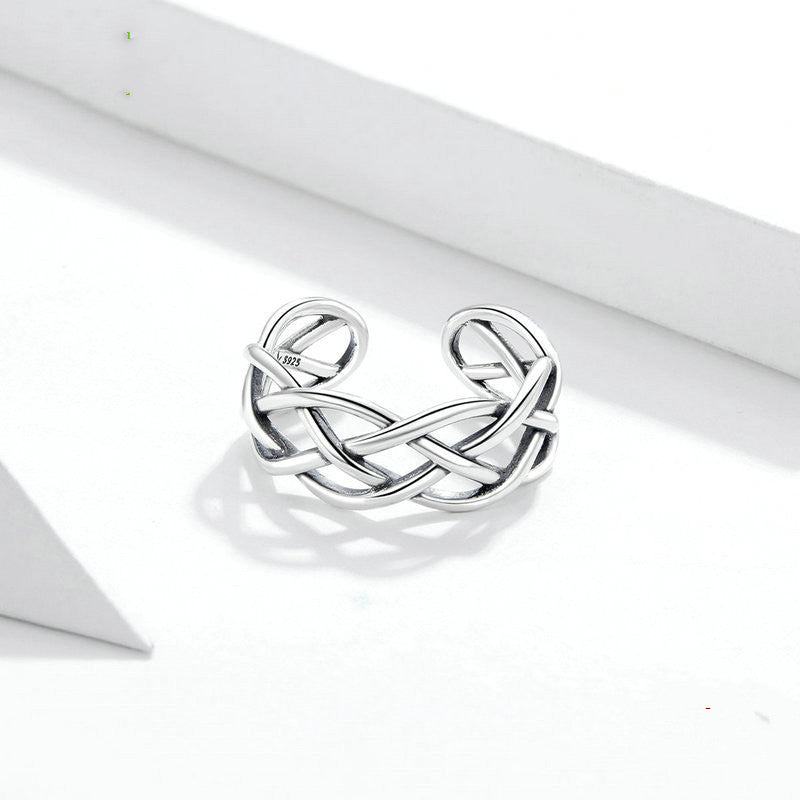 Anillo Bamoer de Plata de Ley 925 Genuina con Textura Trenzada