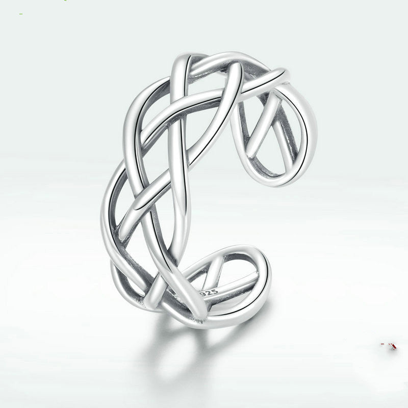 Bamoer Echter Ring aus 925er Sterlingsilber mit geflochtener Textur